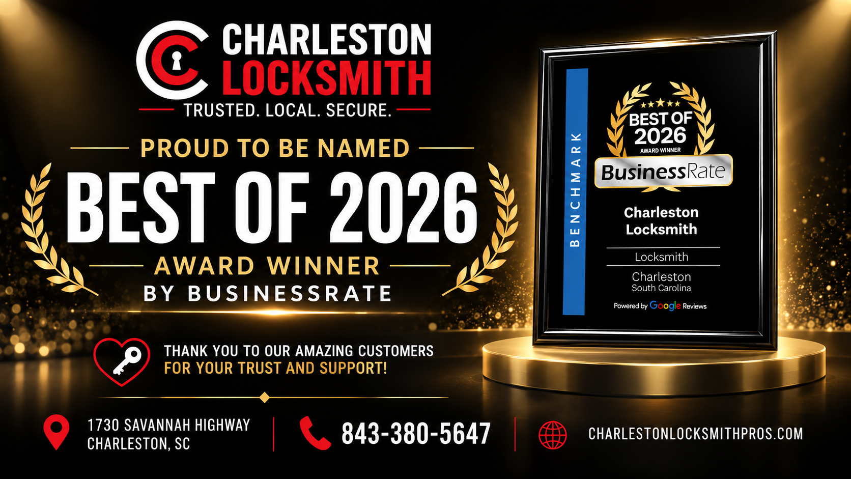Charleston Locksmith Named a Best of 2026 Award Winner by BusinessRate
