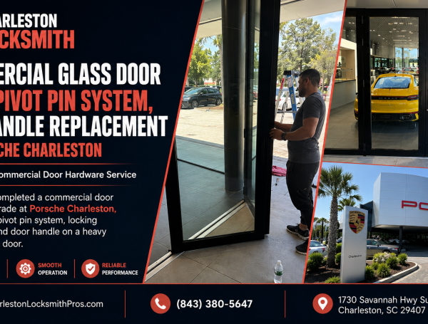 Commercial Glass Door Hardware Upgrade at Porsche Charleston by Charleston Locksmith
